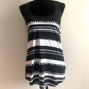 EXPRESS black/white striped tank w/ beaded detail